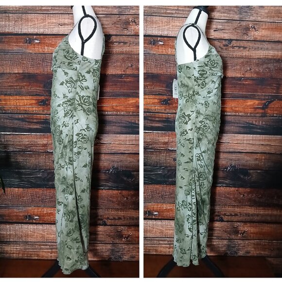 NWT Cider Midi Dress L Olive Green Floral Ruched Stretch - Picture 3 of 8